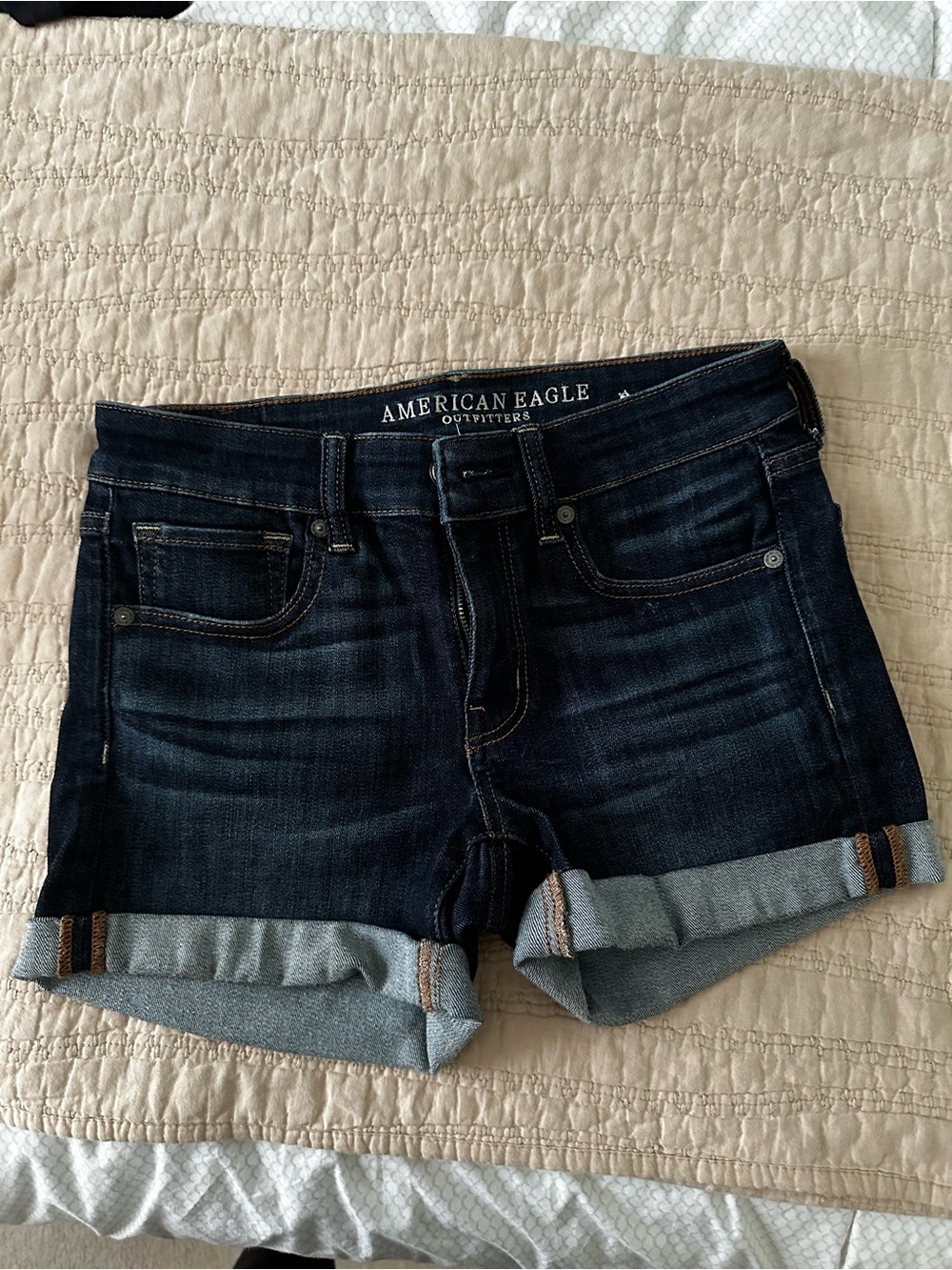 American Eagle Outfitters Dark Blue Denim Rolled Hem Shorts